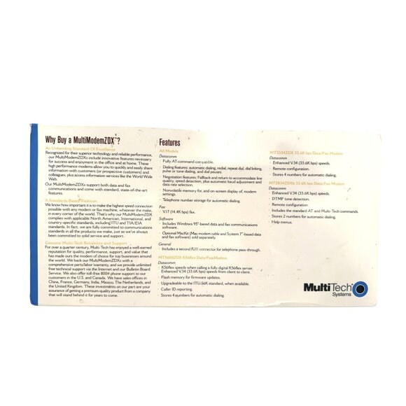 Multi-Tech K56flex MultiModem MT5600ZDX Data/Fax Modem New Sealed - Picture 3 of 4